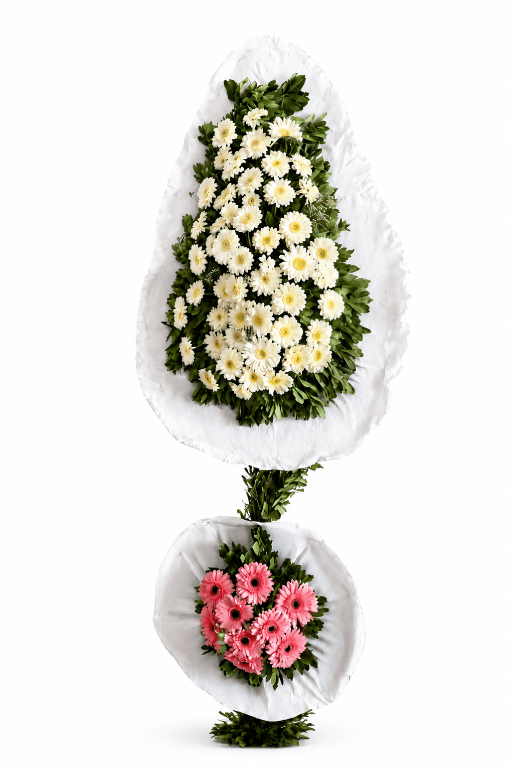 PEMBE-BEYAZ GERBERA ÇİFT KATLI ÇELENK